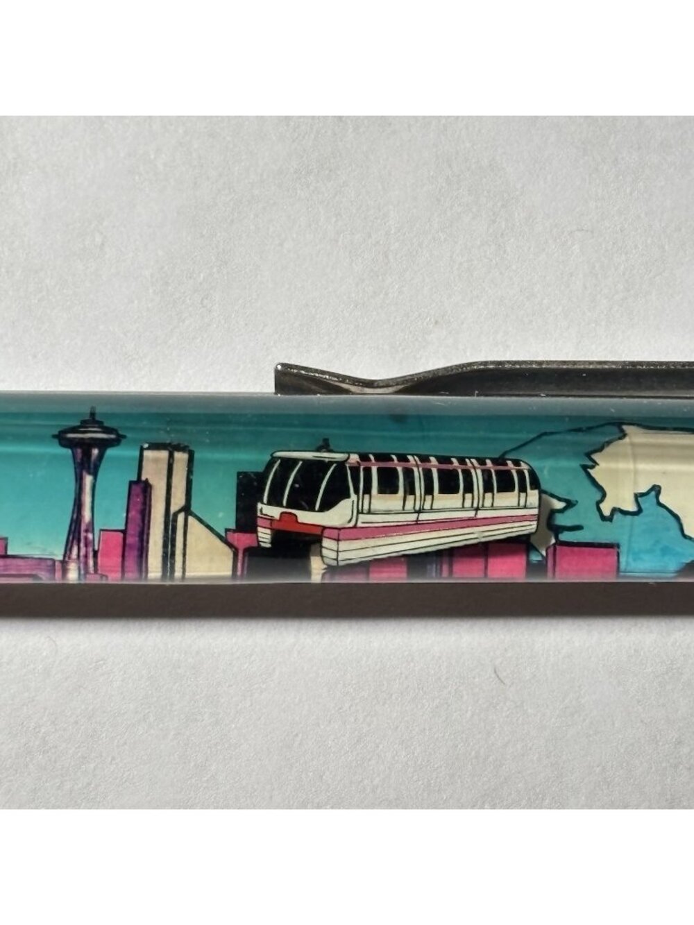 Seattle Washington Floaty Pen Monorail Train Car Moves by City and Space Needle